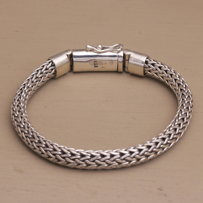 Sterling silver chain bracelet, 'Dragon Links' - Sterling Silver Naga Chain Bracelet from Bali