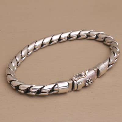 Sterling silver chain bracelet, 'Sleek Style' - High-Polish Sterling Silver Chain Bracelet form Bali