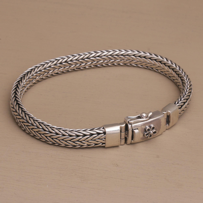 Sterling silver chain bracelet, 'Bali Shine' - Sterling Silver Foxtail Chain Bracelet from Bali