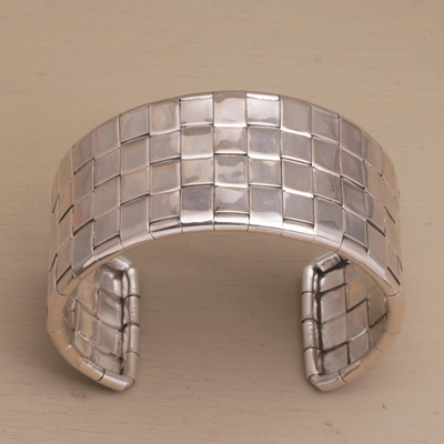 Sterling silver cuff bracelet, 'Woven Gleam' - Handcrafted Sterling Silver Cuff Bracelet from Bali