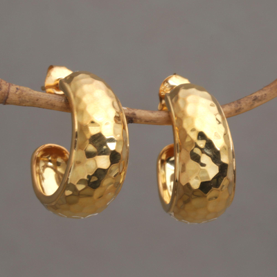 Pendientes medio aro de plata de primera ley bañada en oro - Pendientes medio aro de plata 925 recubierta de oro balinés