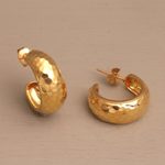 Gold plated sterling silver half hoop earrings, 'Radiant Shine' - Balinese Gold Plated 925 Half Hoop Silver Earrings