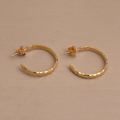 Gold plated sterling silver half hoop earrings, 'Slim Radiant Shine' - Gold Plated 925 Slim Half Hoop Silver Earrings from Bali