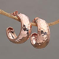 Pendientes medio aro de plata de primera ley con baño de oro rosa - Pendientes balineses medio aro de plata 925 con baño de oro rosa