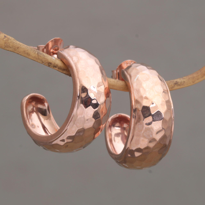 18K Gold over 925 Silver Two-Tone Rose Half-Hoop Earrings 