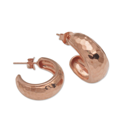 Rose gold plated sterling silver half hoop earrings, 'Radiant Shine' - Balinese Rose Gold Plated 925 Half Hoop Silver Earrings