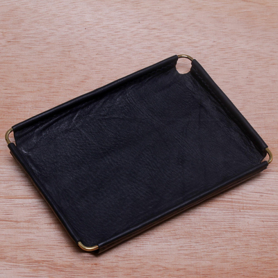Leather catchall, 'Java Black' (6.5 inch) - Javanese Handcrafted 6.5 Inch Black Leather Catchall