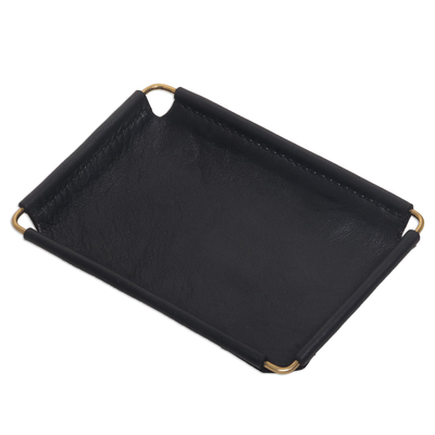 Lederfangtasche, (6,5 Zoll) - Javanisch handgefertigter 6,5-Zoll-Catchall aus schwarzem Leder