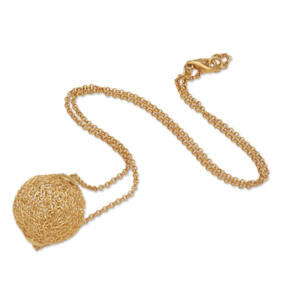 Gold plated pendant necklace, 'Round Nest' - 18k Gold Plated Sterling Silver Pendant Necklace