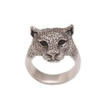 Men's garnet ring, 'Wildest Nature' - Men's Garnet and Sterling Silver Wild Cat Ring from Bali