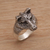 Men's sterling silver ring, 'Wolf's Gaze' - Men's Sterling Silver and Garnet Wolf Ring from Bali (image 2) thumbail