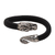 Men's sterling silver and leather cuff bracelet, 'Braided Dragon' - Men's Sterling Silver and Leather Dragon Bracelet from Bali (image 2g) thumbail