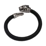 Men's sterling silver and leather cuff bracelet, 'Braided Tiger' - Men's Sterling Silver and Leather Tiger Bracelet from Bali