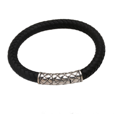 Handcrafted Braided Black Leather Sterling Silver Men