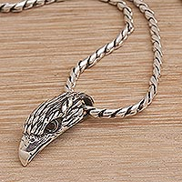 Garnet accent sterling silver pendant necklace, Eagle Head