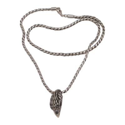 925 Sterling Silver Garnet Eagle Head Pendant Necklace