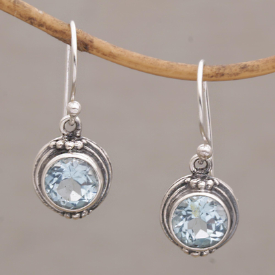 Blue topaz dangle earrings, 'Cool Radiance' - Three Carat Blue Topaz Dangle Earrings in Sterling Silver