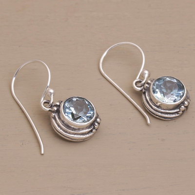 Blue topaz dangle earrings, 'Cool Radiance' - Three Carat Blue Topaz Dangle Earrings in Sterling Silver