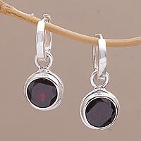 Garnet hoop earrings, 'Stoplight' - 2.5 Carat Garnet Hoop Dangle Earrings from Bali