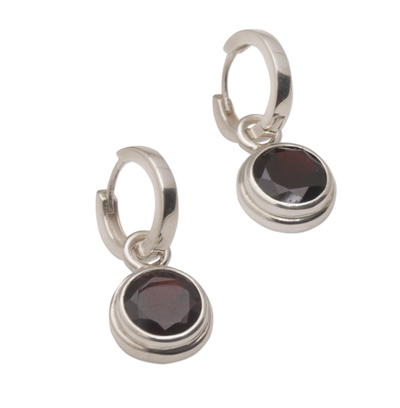 Garnet hoop earrings, 'Stoplight' - 2.5 Carat Garnet Hoop Dangle Earrings from Bali