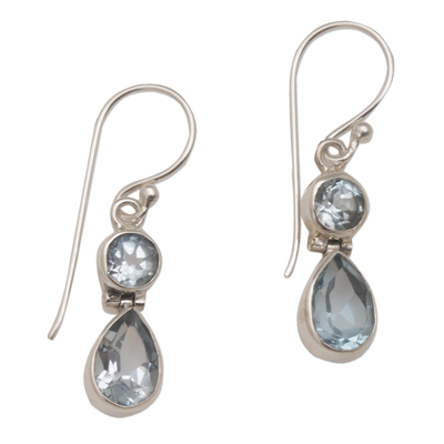 Blue Topaz Dangle Earrings in Sterling Silver Bezels