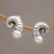 Cultured pearl button earrings, 'Ancient Ammonite' - Fossil Shaped Sterling Earrings with Cultured Pearls (image 2) thumbail