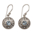 Blue topaz dangle earrings, 'Dainty Shields' - Round Sterling Silver Earrings with Blue Topaz Gems