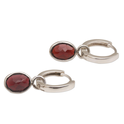 Garnet hoop earrings, 'Out of the Loop' - Versatile Garnet Hoop Earrings with Sterling Silver