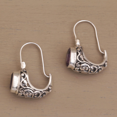 Aretes colgantes de amatista - Pendientes colgantes de plata adornados con piedras preciosas de amatista ovaladas