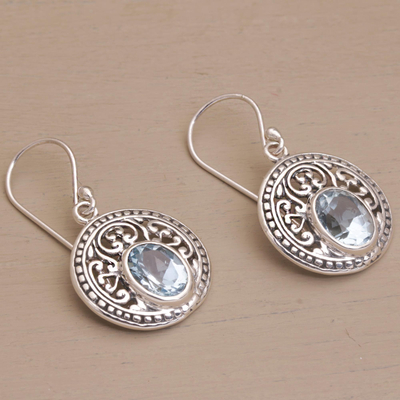 Blue topaz dangle earrings, 'Aqua Pura' - Three Carat Blue Topaz and Sterling Silver Earrings