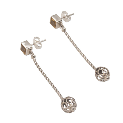 Citrine dangle earrings, 'Great Lengths' - Citrine and Sterling Silver Long Dangle Earrings