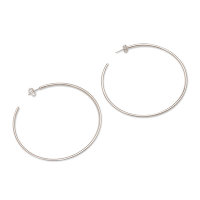 Sterling silver half-hoop earrings, 'Patently Simple' - Classic Silver Half Hoop Earrings from Bali