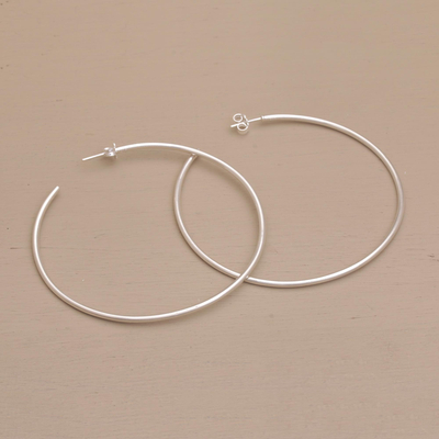 Sterling silver half-hoop earrings, 'Patently Simple' - Classic Silver Half Hoop Earrings from Bali