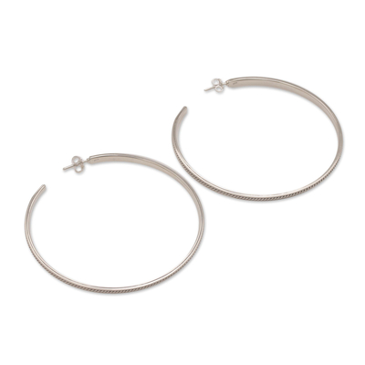 Sterling silver half-hoop earrings, 'Roped In' - Rope Motif Half Hoop Sterling Silver Earrings