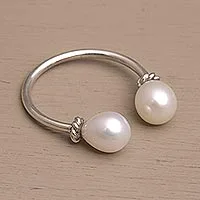 Cultured pearl wrap ring, 'Moonlight's End' - Cultured Pearl and Sterling Silver Wrap Ring