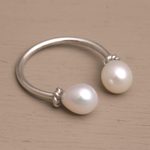 Cultured pearl wrap ring, 'Moonlight's End' - Cultured Pearl and Sterling Silver Wrap Ring
