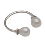Cultured pearl wrap ring, 'Moonlight's End' - Cultured Pearl and Sterling Silver Wrap Ring
