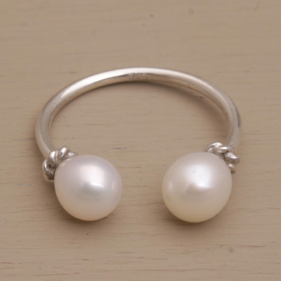 Cultured pearl wrap ring, 'Moonlight's End' - Cultured Pearl and Sterling Silver Wrap Ring