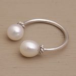 Cultured pearl wrap ring, 'Moonlight's End' - Cultured Pearl and Sterling Silver Wrap Ring