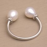 Cultured pearl wrap ring, 'Moonlight's End' - Cultured Pearl and Sterling Silver Wrap Ring