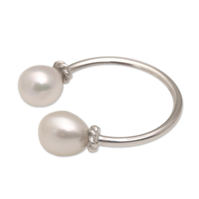 Cultured pearl wrap ring, 'Moonlight's End' - Cultured Pearl and Sterling Silver Wrap Ring
