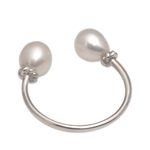 Cultured pearl wrap ring, 'Moonlight's End' - Cultured Pearl and Sterling Silver Wrap Ring