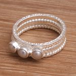 Cultured pearl stacking rings, 'United Moons' (set of 4) - 925 Sterling Silver Cultured Pearl Stacking Rings (Set of 4)
