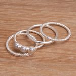 Cultured pearl stacking rings, 'United Moons' (set of 4) - 925 Sterling Silver Cultured Pearl Stacking Rings (Set of 4)
