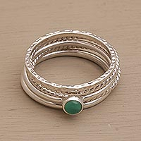 Sterling Silver and Green Agate Stacking Rings (Set of 5),'As One'