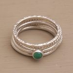 Agate and sterling silver stacking rings, 'As One' (set of 5) - Sterling Silver and Green Agate Stacking Rings (Set of 5)