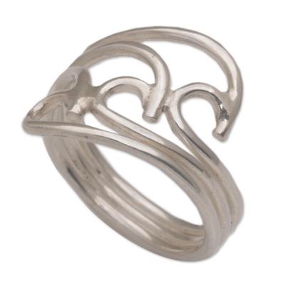 Sterling silver cocktail ring, 'Washed Ashore' - Artisan Crafted Wave-Like Sterling Silver Cocktail Ring