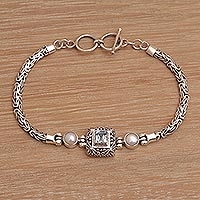 Featured review for Cultured pearl and blue topaz pendant bracelet, Window to the World