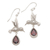Garnet dangle earrings, 'Hummingbird Drops' - Hummingbird-Shaped Garnet Dangle Earrings from Bali thumbail