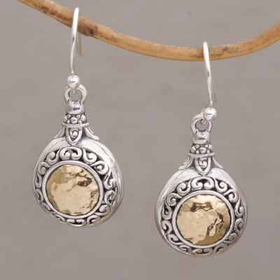 Gold accented sterling silver dangle earrings, 'Temple Charms' - Gold Accented Sterling Silver Dangle Earrings from Bali